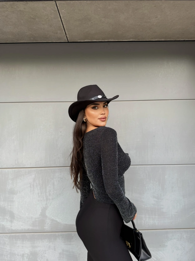 Siyah Buzzy Degaje Yaka Bluz