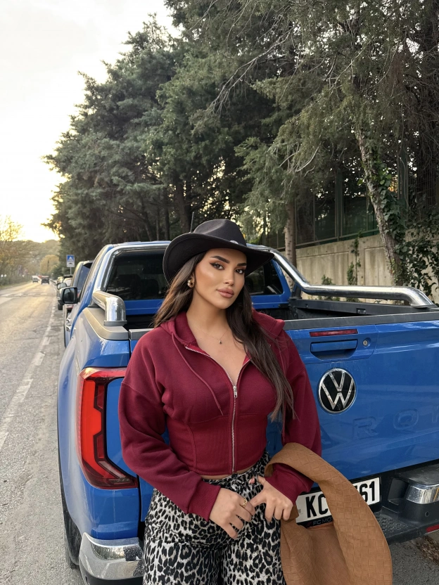 Bordo Korse Detay Crop Hırka