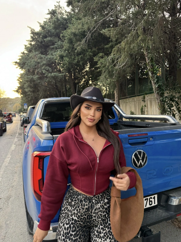 Bordo Korse Detay Crop Hırka