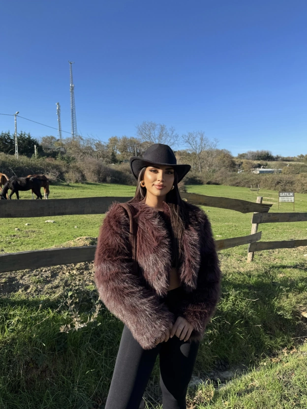 Kahverengi Crop Kürk Ceket