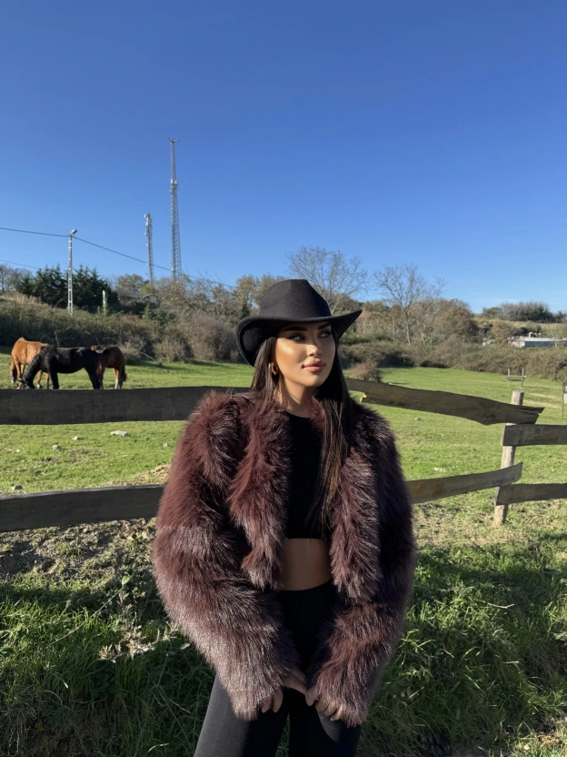 Kahverengi Crop Kürk Ceket