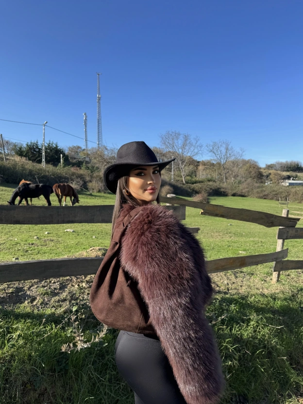 Kahverengi Crop Kürk Ceket