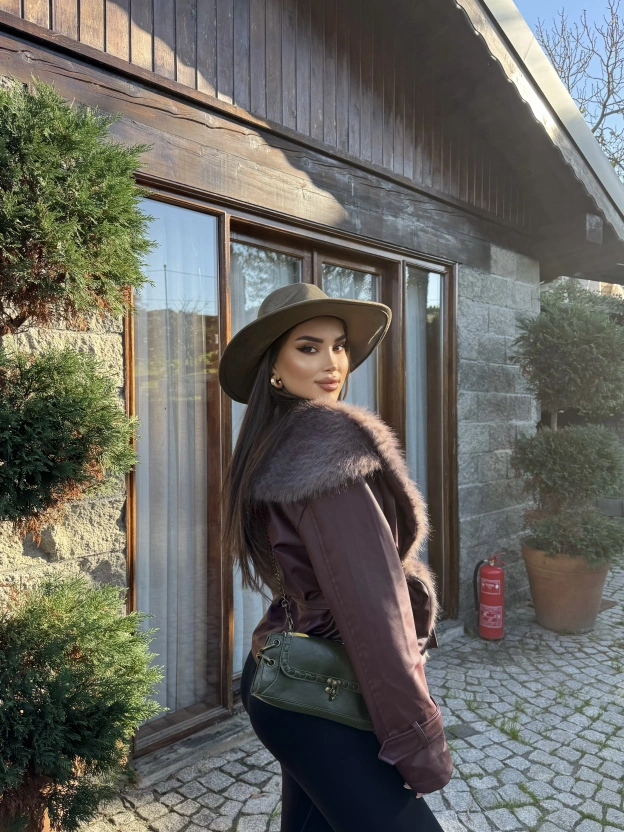 Bordo Kürklü Deri Premium Ceket