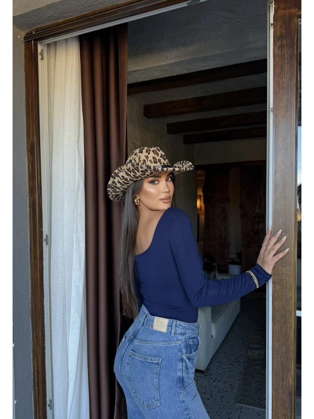 Lacivert Kare Yaka Bodysuit