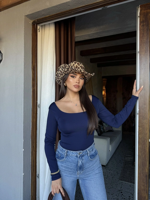 Lacivert Kare Yaka Bodysuit