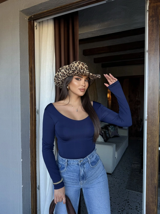 Lacivert Kare Yaka Bodysuit