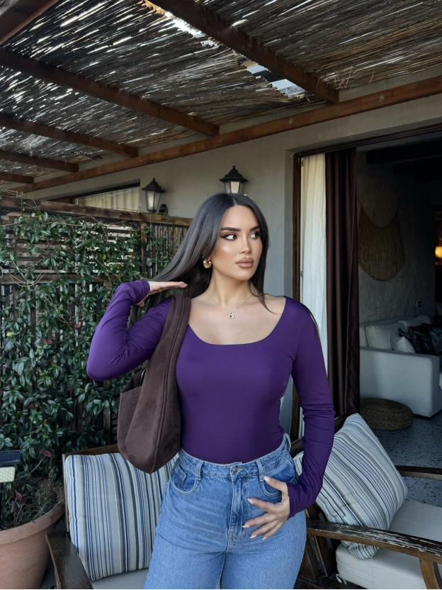 Mor Kare Yaka Bodysuit