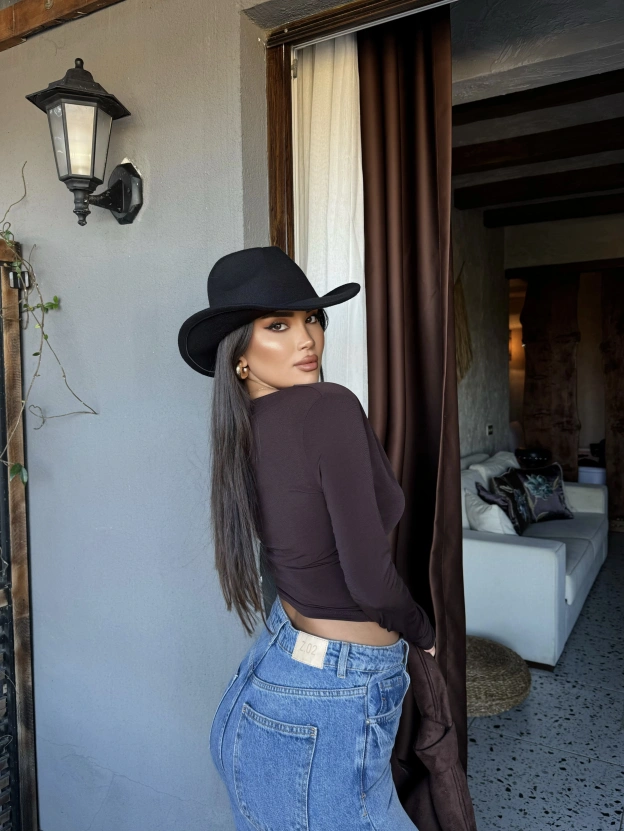 Kahverengi Degaje Yaka Bluz