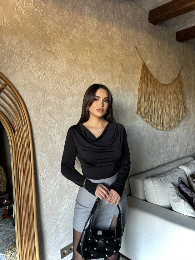 Gri Yırtmaçlı Kaşe Etek