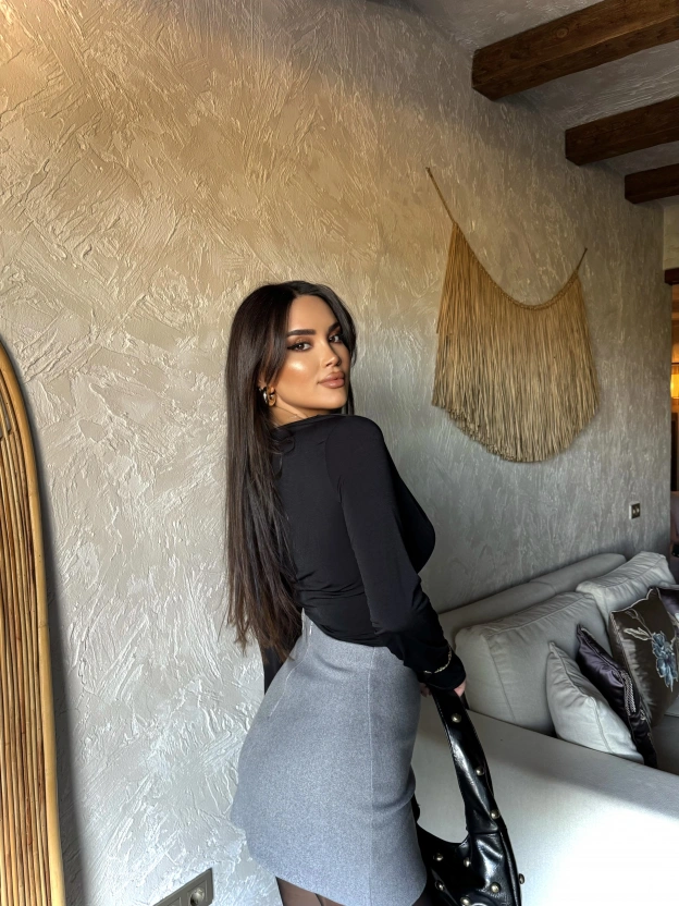 Gri Yırtmaçlı Kaşe Etek