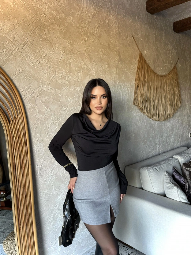 Gri Yırtmaçlı Kaşe Etek