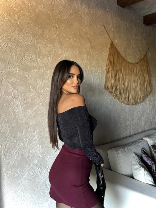 Bordo Yırtmaçlı Kaşe Etek