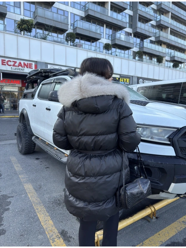 Siyah Kürklü Oversize Premium Mont