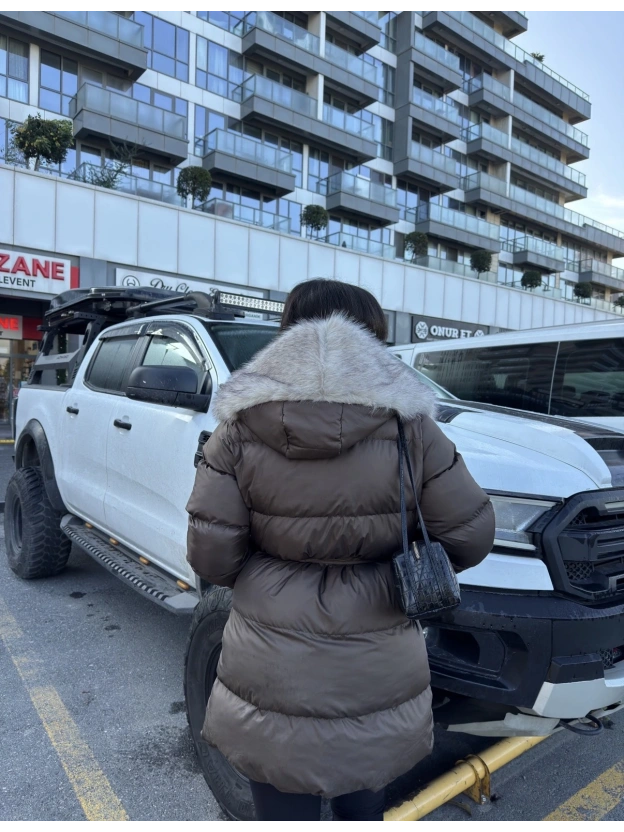 Kahverengi Kürklü Oversize Premium Mont