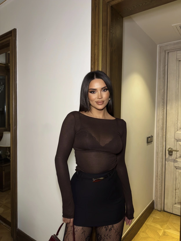 Kahverengi Transparan Bluz