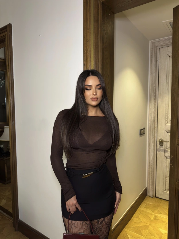 Kahverengi Transparan Bluz