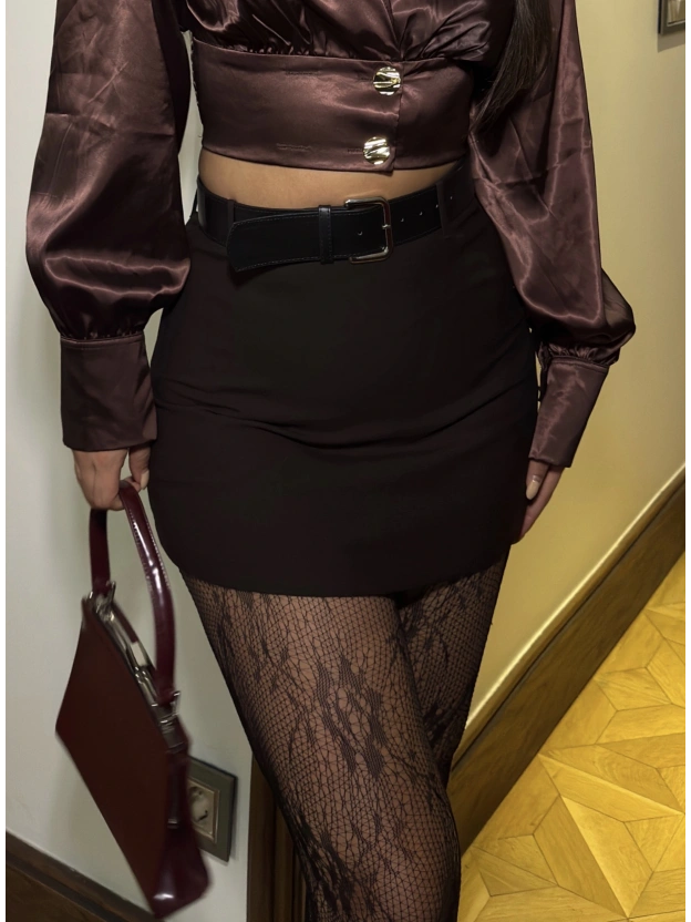 Kahverengi Kemerli Şort Etek