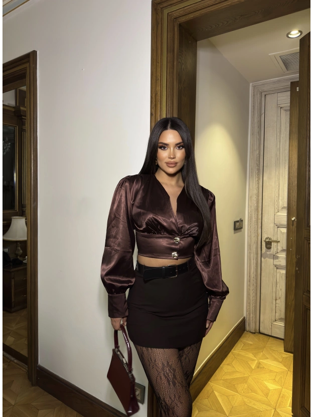 Kahverengi Kemerli Şort Etek