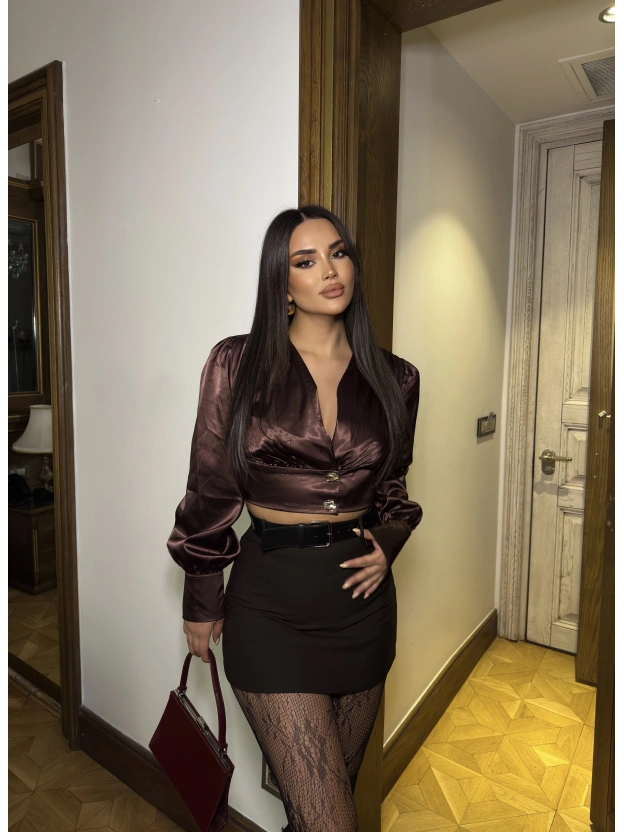 Kahverengi Kemerli Şort Etek