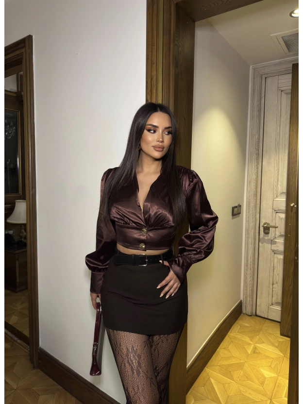 Kahverengi Kemerli Şort Etek