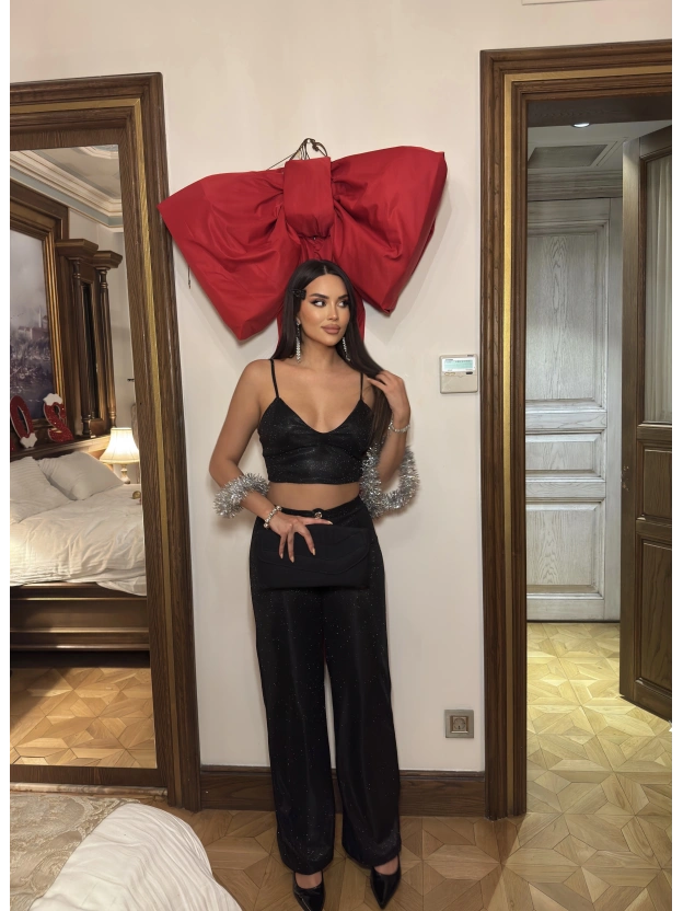 Siyah Simli Pantolon Büstiyer Takım