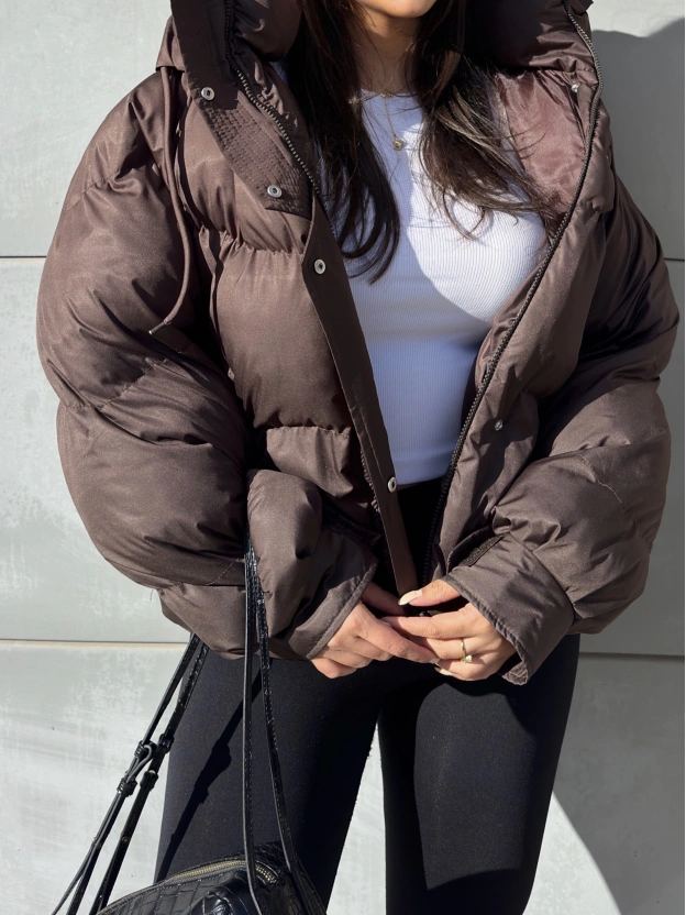 Kahverengi Oversize Premium Şişme Mont