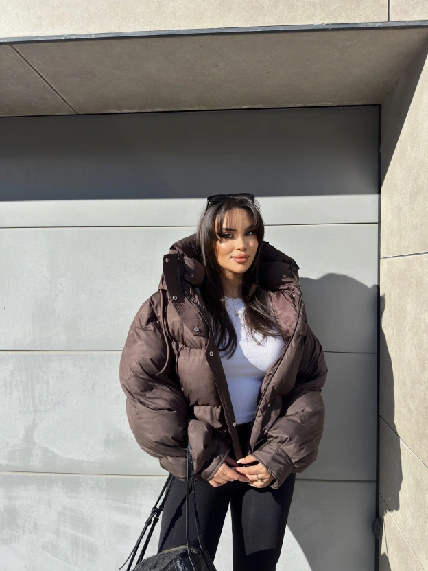 Kahverengi Oversize Premium Şişme Mont