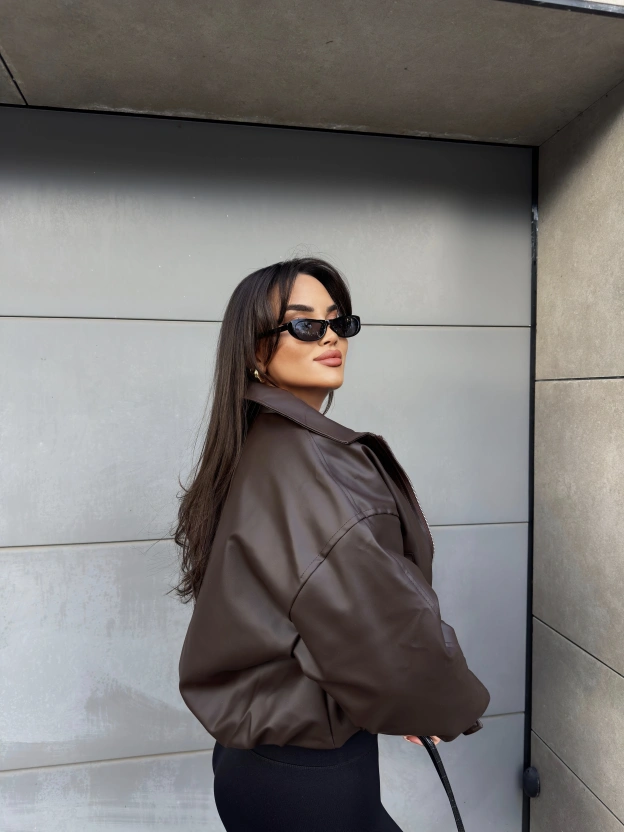 Kahverengi İçi Peluş Kemerli Deri Ceket