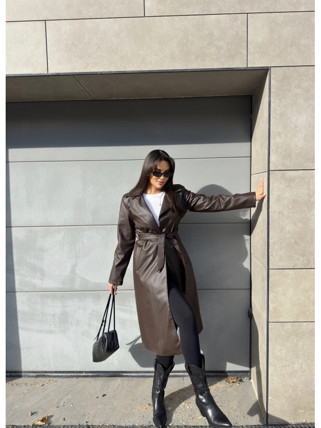 Kahverengi Deri Trençkot