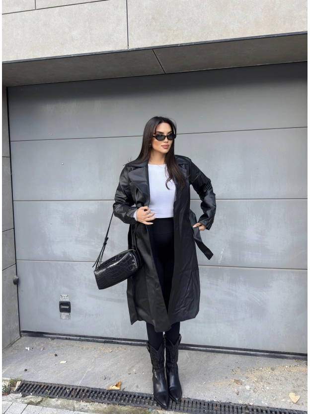 Siyah Deri Trençkot