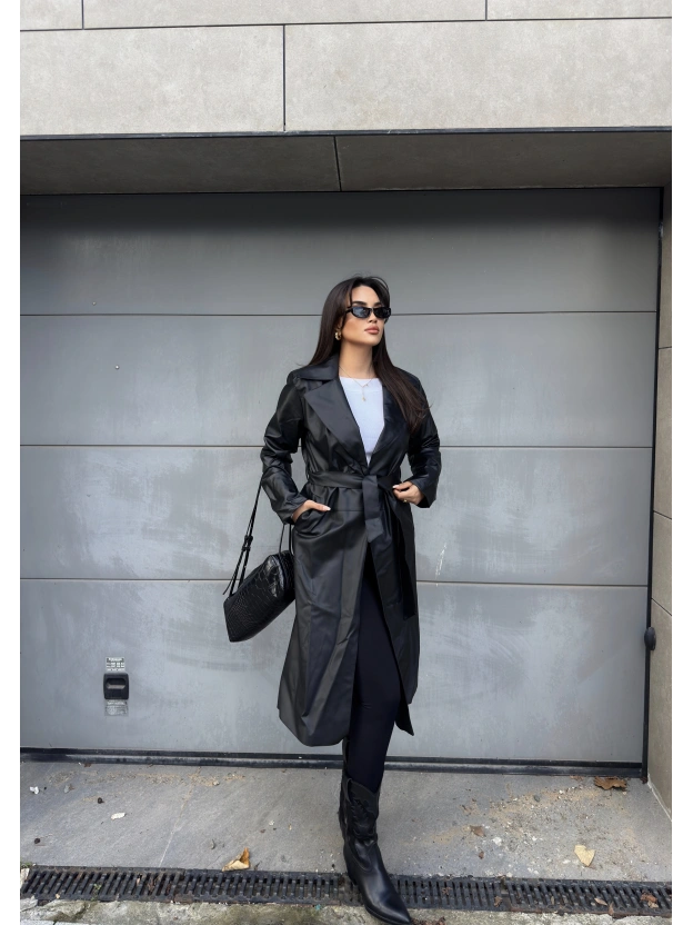 Siyah Deri Trençkot