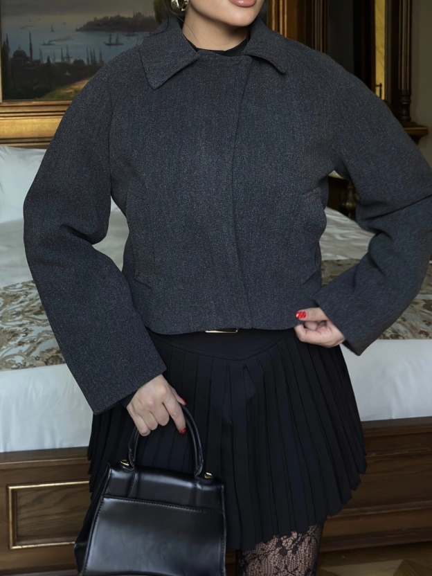 Antrasit Polo Yaka Kaşe Mont