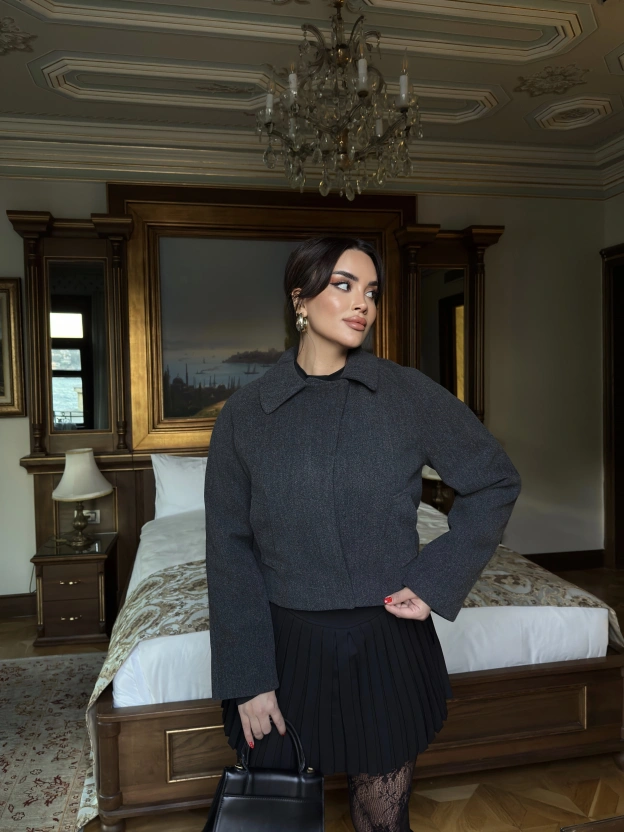 Antrasit Polo Yaka Kaşe Mont