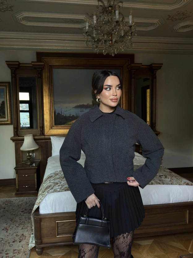 Antrasit Polo Yaka Kaşe Mont