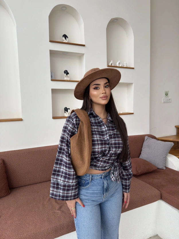 Bordo Crop Oduncu Gömlek