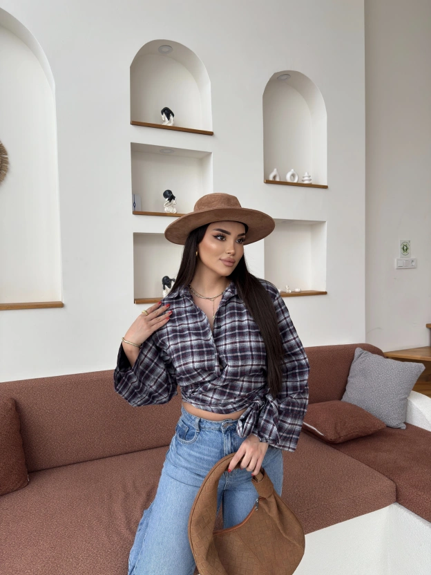 Bordo Crop Oduncu Gömlek