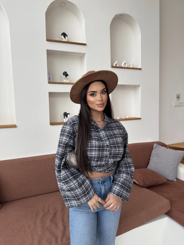 Siyah Crop Oduncu Gömlek