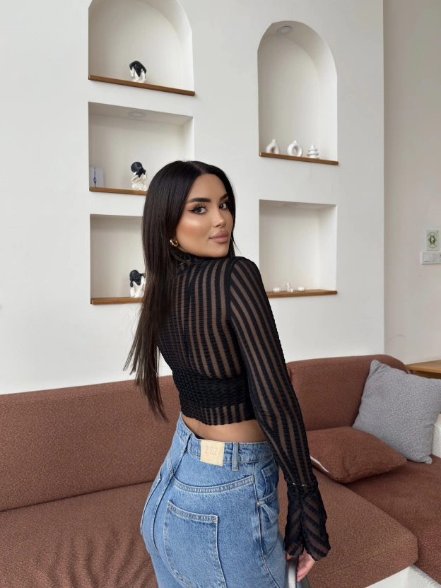 Siyah Transparan İspanyol Bluz