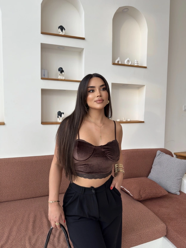 Kahverengi Kadife Büstiyer