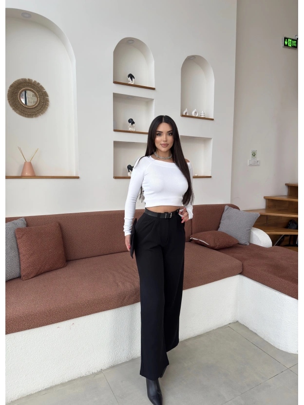 Siyah Kemerli Palazzo Pantolon
