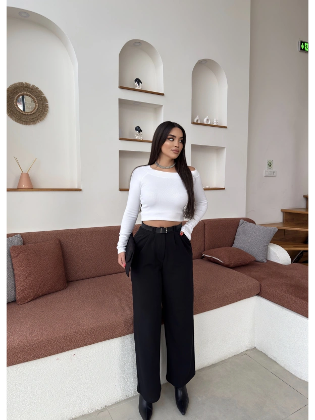 Siyah Kemerli Palazzo Pantolon