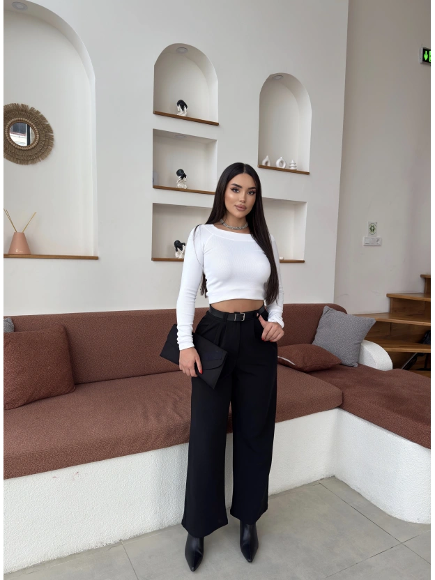 Siyah Kemerli Palazzo Pantolon