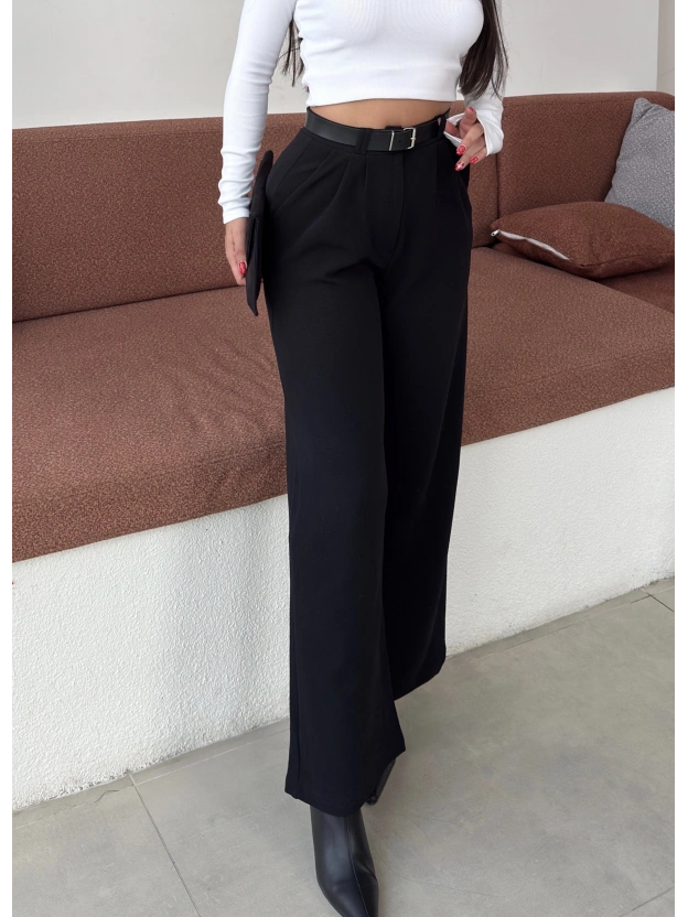 Siyah Kemerli Palazzo Pantolon