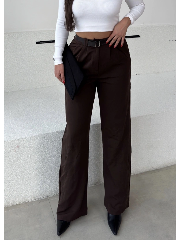 Kahverengi Kemerli Palazzo Pantolon