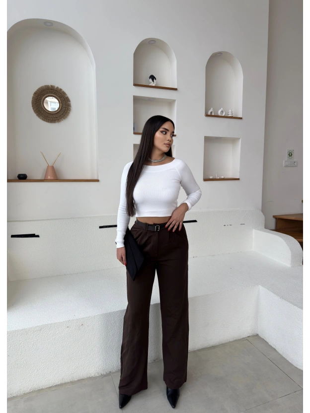 Kahverengi Kemerli Palazzo Pantolon