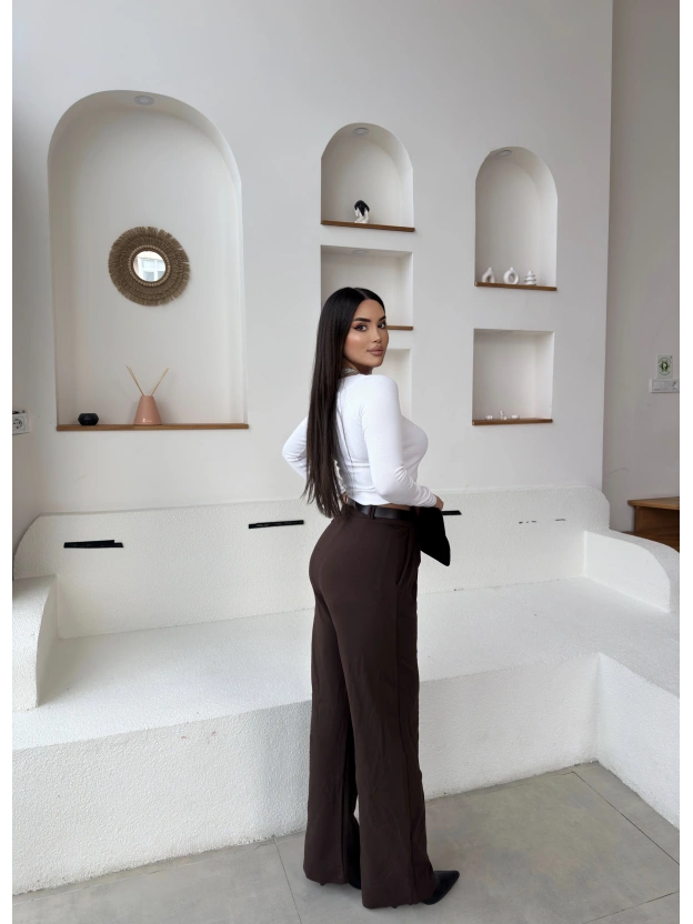 Kahverengi Kemerli Palazzo Pantolon