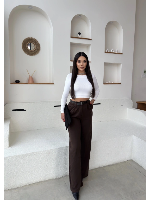 Kahverengi Kemerli Palazzo Pantolon