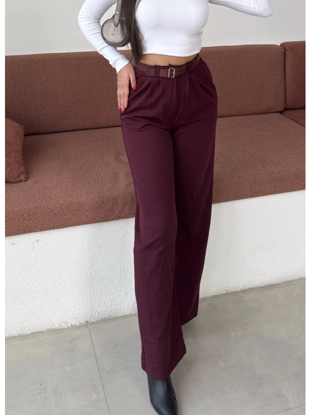 Bordo Kemerli Palazzo Pantolon