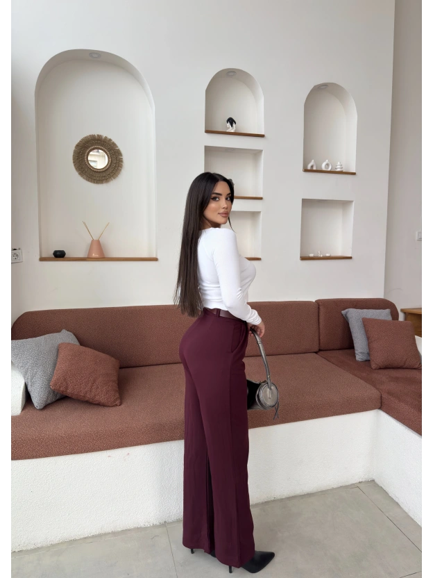 Bordo Kemerli Palazzo Pantolon