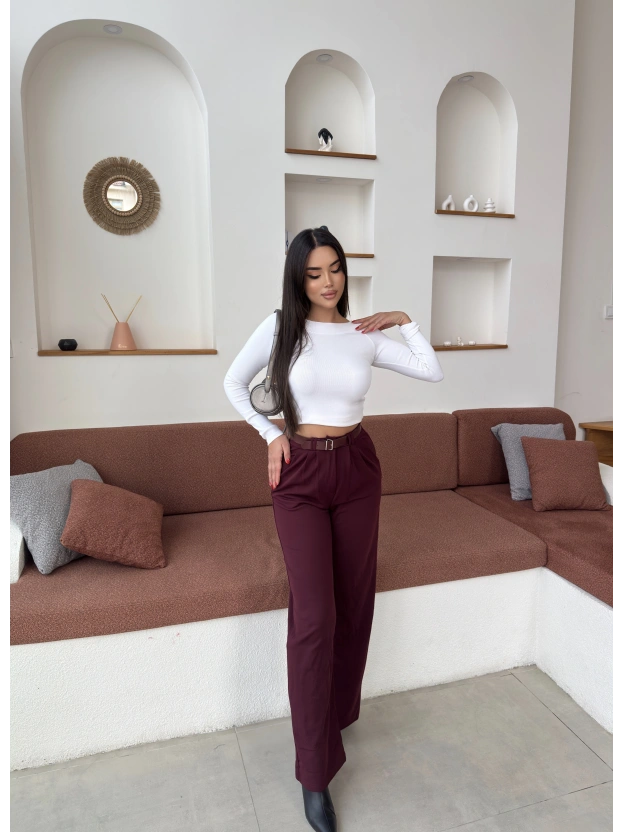 Bordo Kemerli Palazzo Pantolon